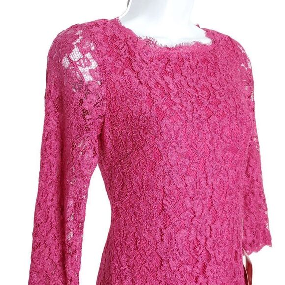 NEW Adrianna Papell Pink Lace Bodycon Dress 2 Long Sleeve Full Zipper Back - Picture 2 of 8